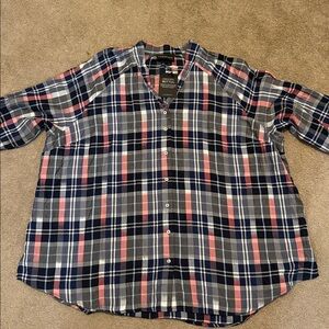 New Lane Bryant Navy and Pink Plaid Shirt
